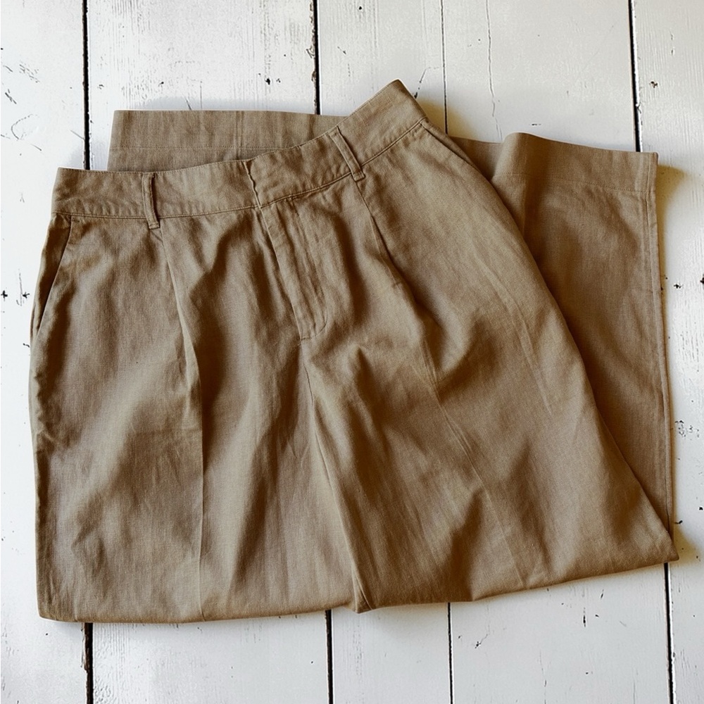 A New Day Linen Blend Cropped Pants Tan Wide Leg Pull On Size 10 Short - Picture 8 of 11